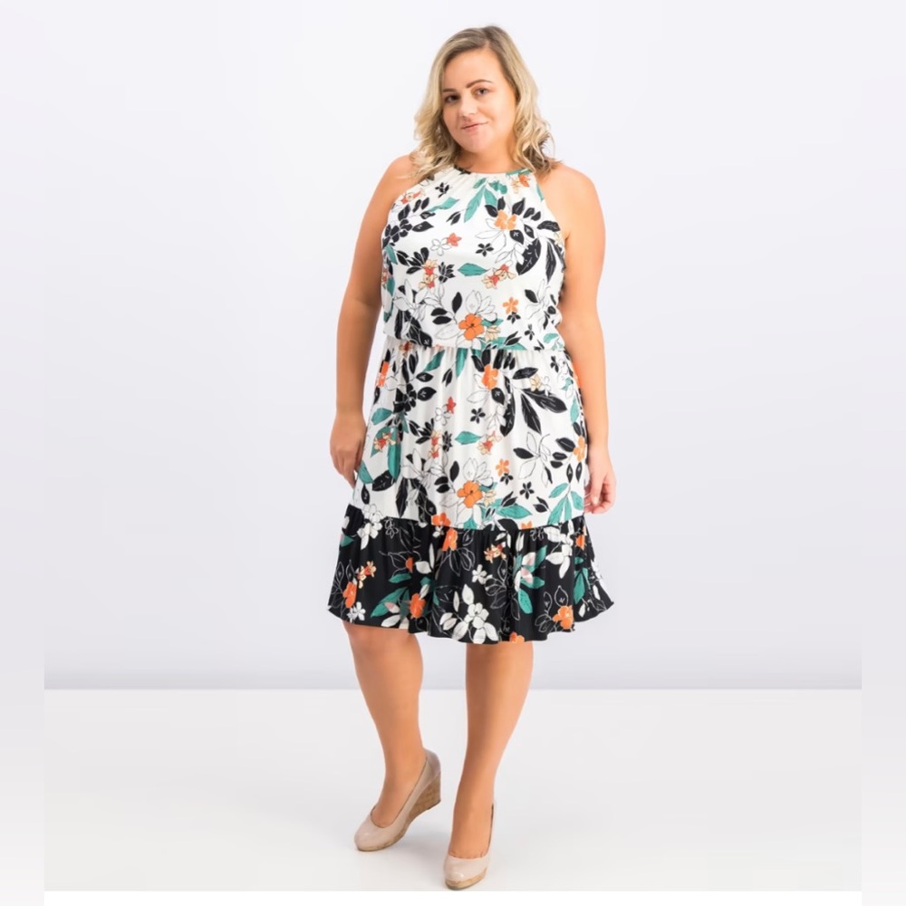 Floral Midi Dress in Black and White